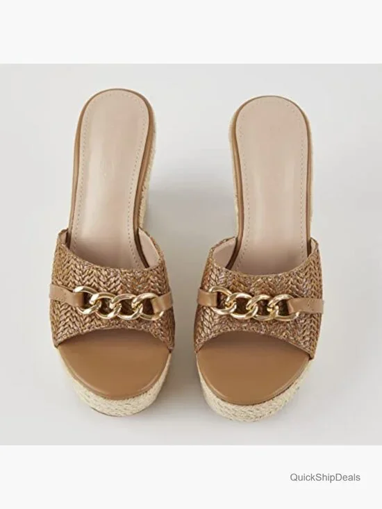 Wedge Sandals Platform Espadrille Heel Chain Slip On Casual Summer Slides - Picture 4 of 7